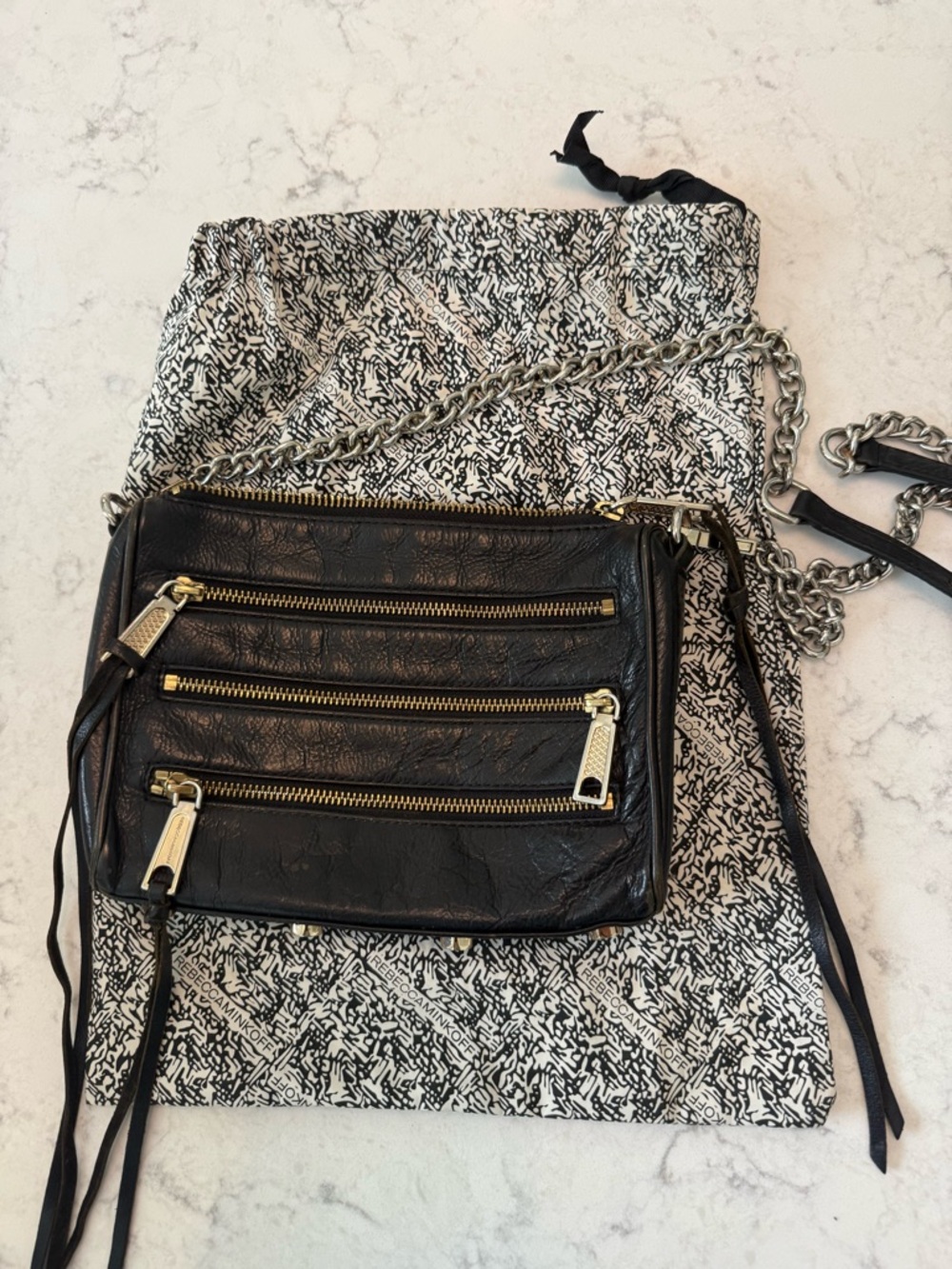 Rebecca Minkoff Black Leather Crossbody with Gold Zippers